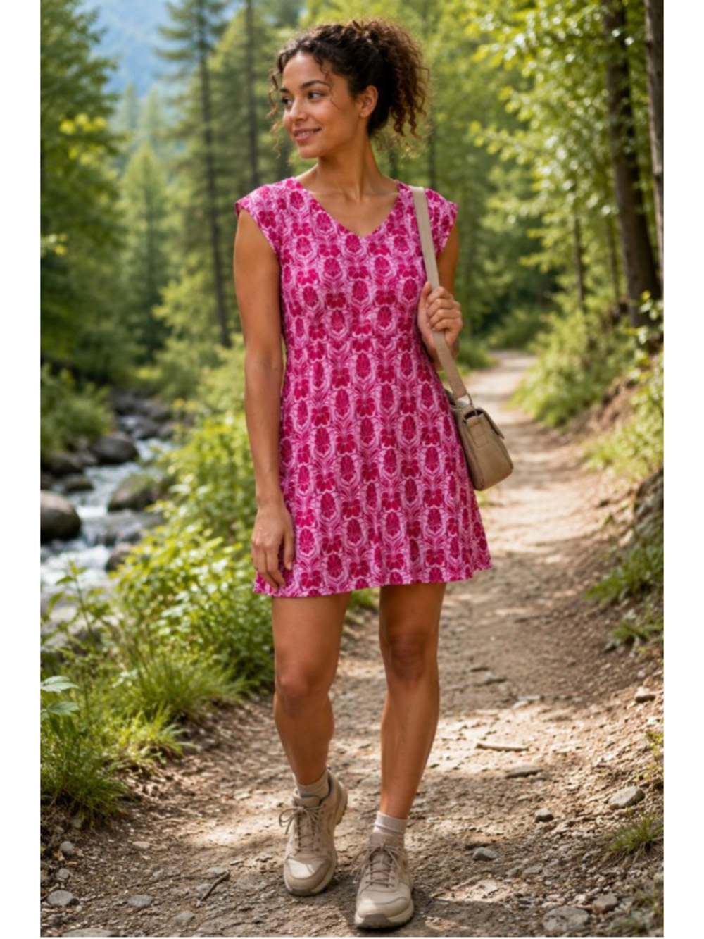 Merrell Flora Deco Cap-Sleeve Dress Fuschia M Activewear Athleisure